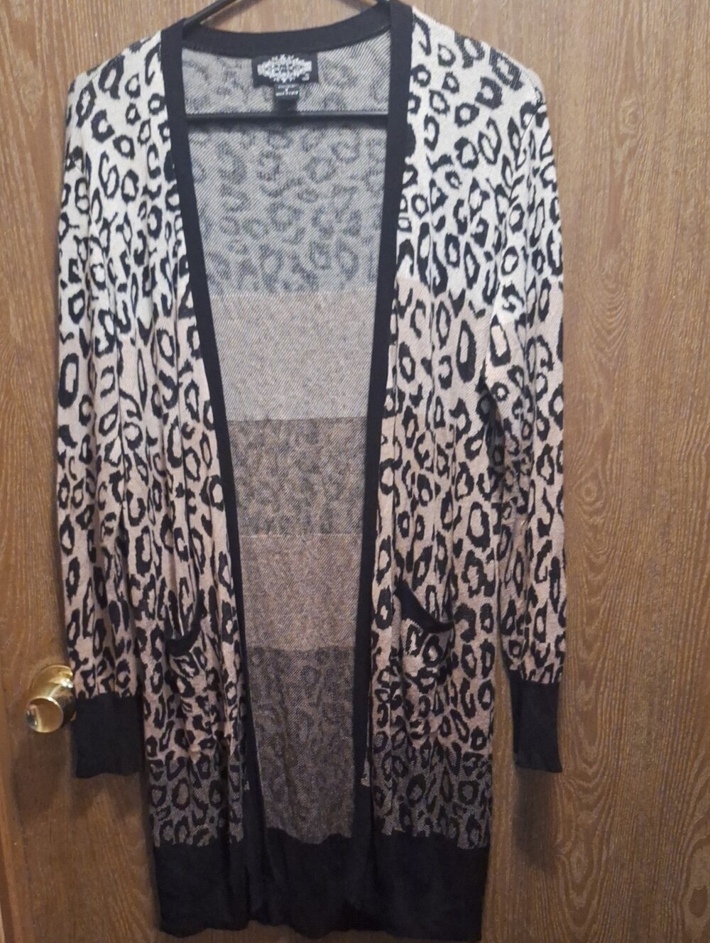 New Directions Open Leopard-Print Cardigan - Black and Cream